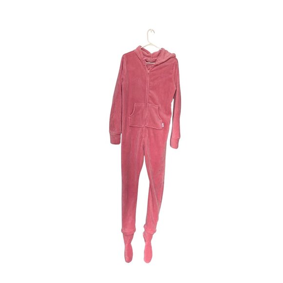 Pajamagram` Other - Hoodie Footie Pajamagram Her Size S M 1 Piece Hooded Faux Fur Bodysuit Pajamas T